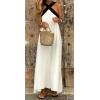 imageCHARTOU Women Summer Vacation Halter Neck Crossover Contrast Trim Cotton Linen Flowy Long DressBeige