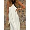 imageCHARTOU Women Summer Vacation Halter Neck Crossover Contrast Trim Cotton Linen Flowy Long DressBeige