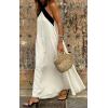 imageCHARTOU Women Summer Vacation Halter Neck Crossover Contrast Trim Cotton Linen Flowy Long DressBeige