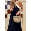 imageCHARTOU Women Summer Vacation Halter Neck Crossover Contrast Trim Cotton Linen Flowy Long DressBlack
