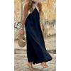 imageCHARTOU Women Summer Vacation Halter Neck Crossover Contrast Trim Cotton Linen Flowy Long DressBlack