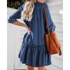 imageCHARTOU Women Tired Denim Babydoll Dress V Neck Mini Dress Jean Button Down Shirt Dress Chambray Ruffle Flowy A Line DressBlue