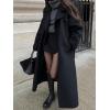 imageCHARTOU Women Vintage DoubleBreasted Wool Coat Notch Lapel Tweed Long Trench Coat Windproof Belted OvercoatBlack