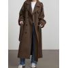 imageCHARTOU Women Vintage DoubleBreasted Wool Coat Notch Lapel Tweed Long Trench Coat Windproof Belted OvercoatBrown