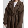 imageCHARTOU Women Vintage DoubleBreasted Wool Coat Notch Lapel Tweed Long Trench Coat Windproof Belted OvercoatBrown