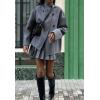 imageCHARTOU Women Winter Stand Collar Wool Blend Jacket Double Breasted Pea Coat Button Cropped Trench Coat OvercoatGrey