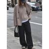 imageCHARTOU Women Winter Stand Collar Wool Blend Jacket Double Breasted Pea Coat Button Cropped Trench Coat OvercoatKhaki