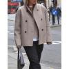 imageCHARTOU Women Winter Stand Collar Wool Blend Jacket Double Breasted Pea Coat Button Cropped Trench Coat OvercoatKhaki