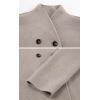 imageCHARTOU Women Winter Stand Collar Wool Blend Jacket Double Breasted Pea Coat Button Cropped Trench Coat OvercoatKhaki