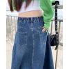 imageCHARTOU Womens Back Elastic High Waist ALine Maxi Long Denim Jean SkirtBlue