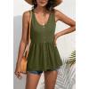 imageCHARTOU Womens Basic UNeck Sleeveless Shirred Flowy Peplum Shirt Tank TopsArmy Green