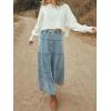 imageCHARTOU Womens Boho A Line Tiered Long Jean Skirt Elastic High Waist Retro Button Big Hem Denim SkirtsBlue