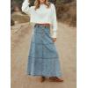 imageCHARTOU Womens Boho A Line Tiered Long Jean Skirt Elastic High Waist Retro Button Big Hem Denim SkirtsBlue