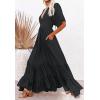 imageCHARTOU Womens Boho Ruffle Sleeve Flowy Maxi Dress Lace Up Back Tiered Party A Line DressBlack