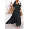 imageCHARTOU Womens Boho Ruffle Sleeve Flowy Maxi Dress Lace Up Back Tiered Party A Line DressBlack