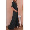 imageCHARTOU Womens Boho Ruffle Sleeve Flowy Maxi Dress Lace Up Back Tiered Party A Line DressBlack