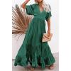 imageCHARTOU Womens Boho Ruffle Sleeve Flowy Maxi Dress Lace Up Back Tiered Party A Line DressGreen