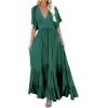 imageCHARTOU Womens Boho Ruffle Sleeve Flowy Maxi Dress Lace Up Back Tiered Party A Line DressGreen