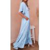 imageCHARTOU Womens Boho Ruffle Sleeve Flowy Maxi Dress Lace Up Back Tiered Party A Line DressLight Blue