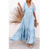 imageCHARTOU Womens Boho Ruffle Sleeve Flowy Maxi Dress Lace Up Back Tiered Party A Line DressLight Blue