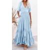 imageCHARTOU Womens Boho Ruffle Sleeve Flowy Maxi Dress Lace Up Back Tiered Party A Line DressLight Blue