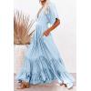 imageCHARTOU Womens Boho Ruffle Sleeve Flowy Maxi Dress Lace Up Back Tiered Party A Line DressLight Blue