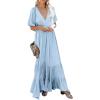 imageCHARTOU Womens Boho Ruffle Sleeve Flowy Maxi Dress Lace Up Back Tiered Party A Line DressLight Blue