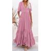 imageCHARTOU Womens Boho Ruffle Sleeve Flowy Maxi Dress Lace Up Back Tiered Party A Line DressPink