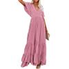 imageCHARTOU Womens Boho Ruffle Sleeve Flowy Maxi Dress Lace Up Back Tiered Party A Line DressPink