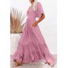 imageCHARTOU Womens Boho Ruffle Sleeve Flowy Maxi Dress Lace Up Back Tiered Party A Line DressPink