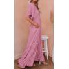 imageCHARTOU Womens Boho Ruffle Sleeve Flowy Maxi Dress Lace Up Back Tiered Party A Line DressPink