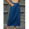 imageCHARTOU Womens Buttons Side Slit Midi Denim Skirt A Line Mid Long Jean Skirt with PocketsDark Blue