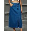 imageCHARTOU Womens Buttons Side Slit Midi Denim Skirt A Line Mid Long Jean Skirt with PocketsDark Blue