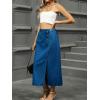imageCHARTOU Womens Buttons Side Slit Midi Denim Skirt A Line Mid Long Jean Skirt with PocketsDark Blue