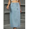 imageCHARTOU Womens Buttons Side Slit Midi Denim Skirt A Line Mid Long Jean Skirt with PocketsLight Blue