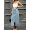 imageCHARTOU Womens Buttons Side Slit Midi Denim Skirt A Line Mid Long Jean Skirt with PocketsLight Blue