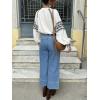 imageCHARTOU Womens Casual Button Down Embroidered Top Long Sleeve Tunic Blouse Shirt Boho Loose V Neck Crop TopWhite