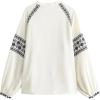 imageCHARTOU Womens Casual Button Down Embroidered Top Long Sleeve Tunic Blouse Shirt Boho Loose V Neck Crop TopWhite