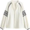 imageCHARTOU Womens Casual Button Down Embroidered Top Long Sleeve Tunic Blouse Shirt Boho Loose V Neck Crop TopWhite