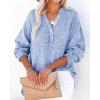 imageCHARTOU Womens Casual Cotton Pullover Tops Long Sleeve V Neck Blouse Front Button Lightweight Loose ShirtsBlue