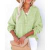 imageCHARTOU Womens Casual Cotton Pullover Tops Long Sleeve V Neck Blouse Front Button Lightweight Loose ShirtsGreen