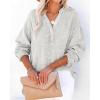 imageCHARTOU Womens Casual Cotton Pullover Tops Long Sleeve V Neck Blouse Front Button Lightweight Loose ShirtsLight Grey