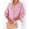 imageCHARTOU Womens Casual Cotton Pullover Tops Long Sleeve V Neck Blouse Front Button Lightweight Loose ShirtsPink