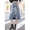 imageCHARTOU Womens Casual Distressed Ripped Irregular Flared Aline Midi Denim Skirt with BeltLight Blue