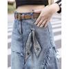 imageCHARTOU Womens Casual Distressed Ripped Irregular Flared Aline Midi Denim Skirt with BeltLight Blue
