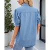 imageCHARTOU Womens Casual Washed Distressed Puff Sleeve Denim Snap Button Shirt Jean Jacket CoatLight Blue