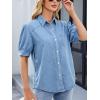 imageCHARTOU Womens Casual Washed Distressed Puff Sleeve Denim Snap Button Shirt Jean Jacket CoatLight Blue