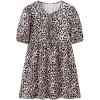imageCHARTOU Womens Cute Bow Tie Front Mini Dress Babydoll Puff Short Sleeve Dresses Ruffle Y2k Peplum SundressLeopard Print