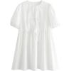 imageCHARTOU Womens Cute Bow Tie Front Mini Dress Babydoll Puff Short Sleeve Dresses Ruffle Y2k Peplum SundressWhite