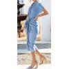 imageCHARTOU Womens Denim Shirt Dresses Short Sleeve Front TieKnot Summer Elegant Blouse DressBlue